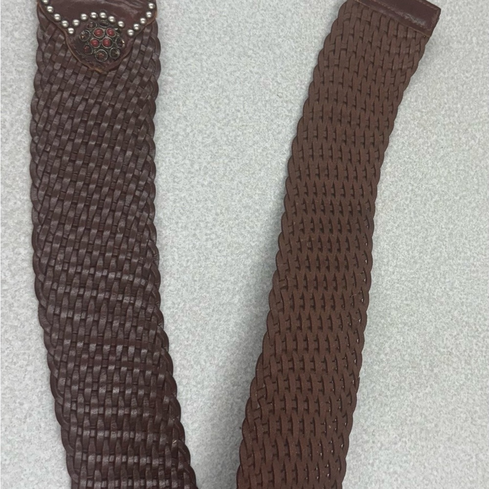 Brown Leather Belt with Red and Green Beads - Picture 5 of 5